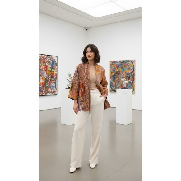 Anii by Natural Silk Wool Patchwork Jacket M Boho Luxe Vintage Art to Wear - Picture 2 of 11